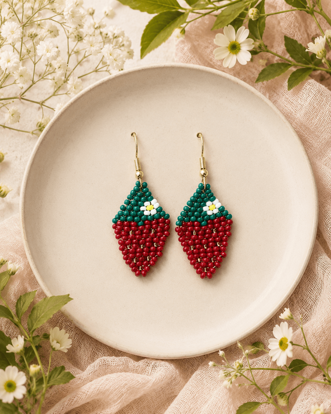 Beaded strawberry earrings